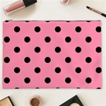 Polka Dots - Black on Flamingo Pink Cosmetic Bag (XXL)