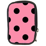 Polka Dots - Black on Flamingo Pink Compact Camera Leather Case