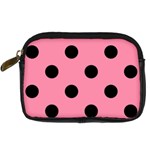 Polka Dots - Black on Flamingo Pink Digital Camera Leather Case