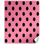 Polka Dots - Black on Flamingo Pink Canvas 16  x 20 