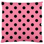 Polka Dots - Black on Flamingo Pink Large Flano Cushion Case (One Side)