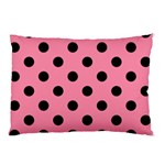Polka Dots - Black on Flamingo Pink Pillow Case (One Side)