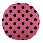 Polka Dots - Black on Flamingo Pink Large 18  Premium Round Cushion