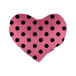 Polka Dots - Black on Flamingo Pink Standard 16  Premium Flano Heart Shape Cushion