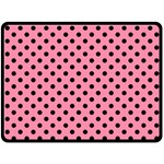 Polka Dots - Black on Flamingo Pink Double Sided Fleece Blanket (Large) (Two Sides)