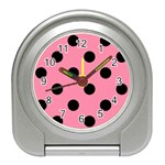 Polka Dots - Black on Flamingo Pink Desk Alarm Clock