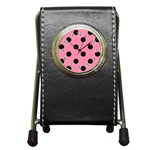 Polka Dots - Black on Flamingo Pink Pen Holder Desk Clock