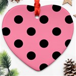 Polka Dots - Black on Flamingo Pink Heart Ornament (Two Sides)