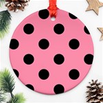 Polka Dots - Black on Flamingo Pink Ornament (Round)