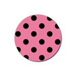 Polka Dots - Black on Flamingo Pink Rubber Coaster (Round)