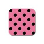 Polka Dots - Black on Flamingo Pink Rubber Square Coaster (4 pack)
