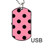 Polka Dots - Black on Flamingo Pink Dog Tag USB Flash (One Side)