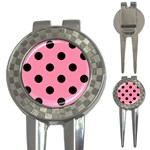 Polka Dots - Black on Flamingo Pink 3-in-1 Golf Divot