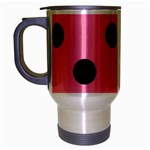 Polka Dots - Black on Flamingo Pink Travel Mug (Silver Gray)
