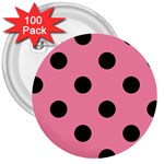 Polka Dots - Black on Flamingo Pink 3  Button (100 pack)