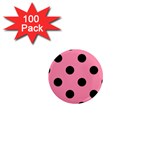 Polka Dots - Black on Flamingo Pink 1  Mini Magnet (100 pack)