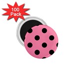 Polka Dots - Black on Flamingo Pink 1.75  Magnet (100 pack)