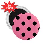 Polka Dots - Black on Flamingo Pink 2.25  Magnet (10 pack)