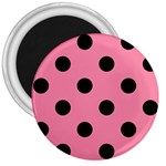 Polka Dots - Black on Flamingo Pink 3  Magnet