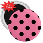 Polka Dots - Black on Flamingo Pink 3  Magnet (10 pack)