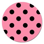 Polka Dots - Black on Flamingo Pink Magnet 5  (Round)