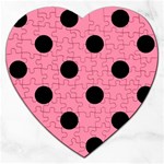 Polka Dots - Black on Flamingo Pink Jigsaw Puzzle (Heart)