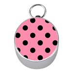 Polka Dots - Black on Flamingo Pink Silver Compass (Mini)