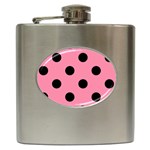 Polka Dots - Black on Flamingo Pink Hip Flask (6 oz)