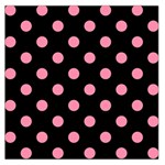 Polka Dots - Flamingo Pink on Black Large Satin Scarf (Square)