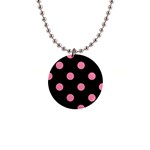 Polka Dots - Flamingo Pink on Black 1  Button Necklace