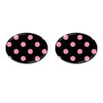 Polka Dots - Flamingo Pink on Black Cufflinks (Oval)