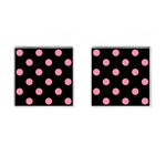 Polka Dots - Flamingo Pink on Black Cufflinks (Square)