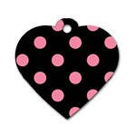 Polka Dots - Flamingo Pink on Black Dog Tag Heart (One Side)