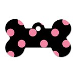 Polka Dots - Flamingo Pink on Black Dog Tag Bone (One Side)