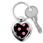 Polka Dots - Flamingo Pink on Black Key Chain (Heart)