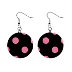Polka Dots - Flamingo Pink on Black 1  Button Earrings