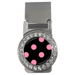 Polka Dots - Flamingo Pink on Black Money Clip (CZ)