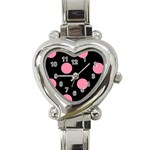 Polka Dots - Flamingo Pink on Black Heart Italian Charm Watch