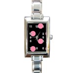 Polka Dots - Flamingo Pink on Black Rectangle Italian Charm Watch
