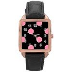 Polka Dots - Flamingo Pink on Black Rose Gold Leather Watch