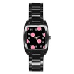 Polka Dots - Flamingo Pink on Black Stainless Steel Barrel Watch