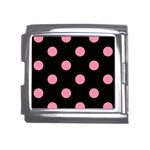 Polka Dots - Flamingo Pink on Black Mega Link Italian Charm (18mm)