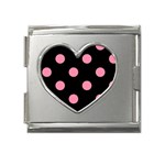 Polka Dots - Flamingo Pink on Black Mega Link Heart Italian Charm (18mm)