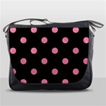 Polka Dots - Flamingo Pink on Black Messenger Bag