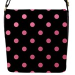 Polka Dots - Flamingo Pink on Black Flap Closure Messenger Bag (S)