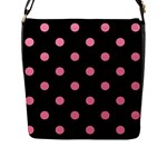 Polka Dots - Flamingo Pink on Black Flap Closure Messenger Bag (L)