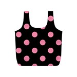 Polka Dots - Flamingo Pink on Black Full Print Recycle Bag (S)