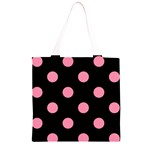 Polka Dots - Flamingo Pink on Black Grocery Light Tote Bag