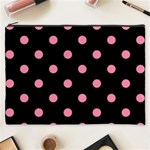 Polka Dots - Flamingo Pink on Black Cosmetic Bag (XXXL)