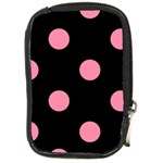 Polka Dots - Flamingo Pink on Black Compact Camera Leather Case